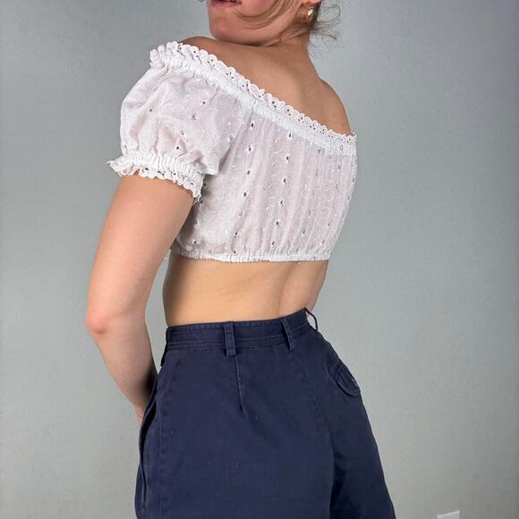 White eyelet off the shoulder lace up milkmaid cropped top - fits like small - Picture 6 of 8